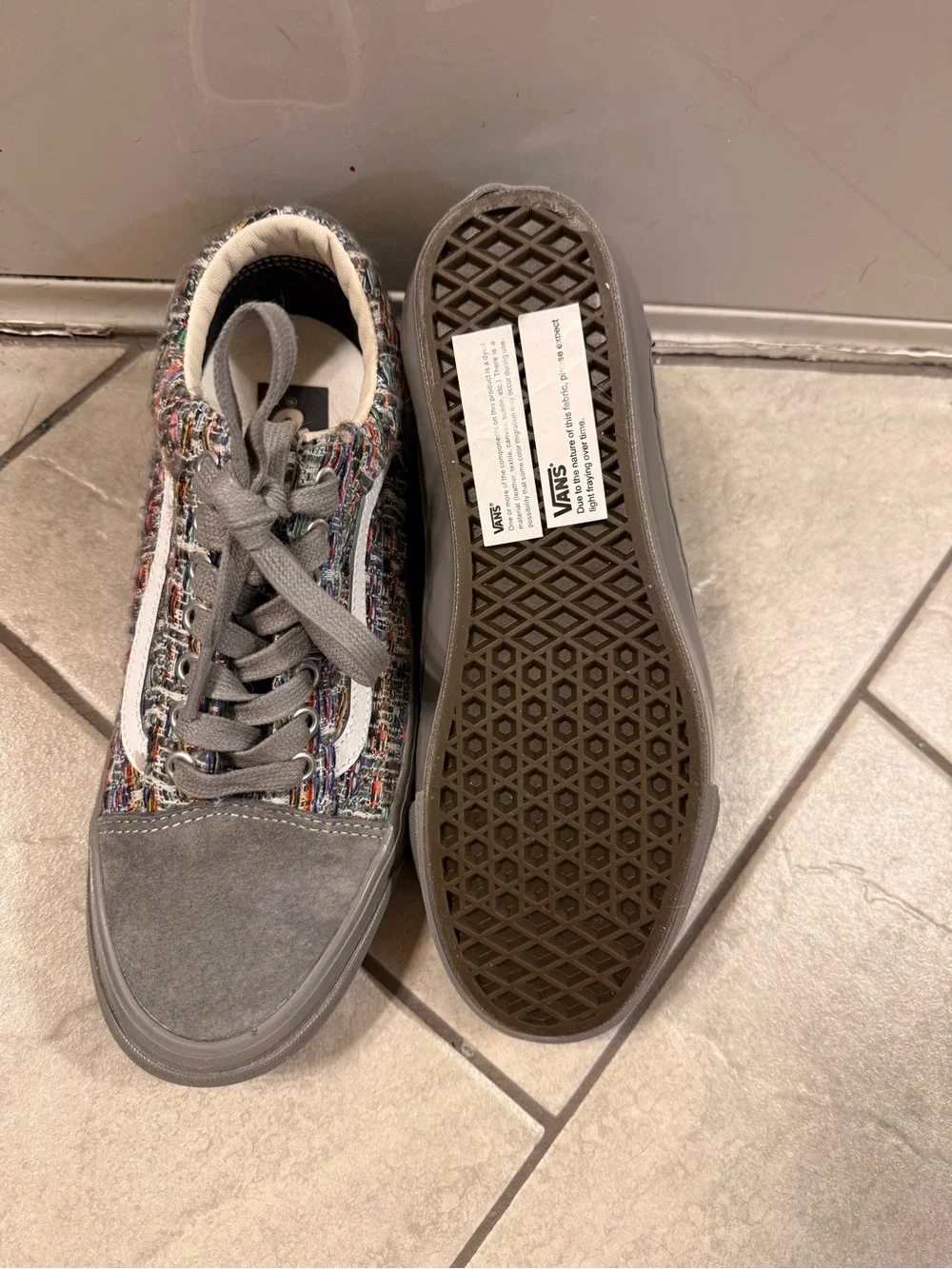 Vans Kids Grey Canvas Sneakers with Multicolor Woven Pattern